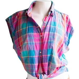 Keds blue and pink plaid vintage top